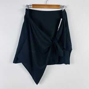 Treasure & Bond Size Large Linen Blend Knot Tie Detail Mini Skirt Black